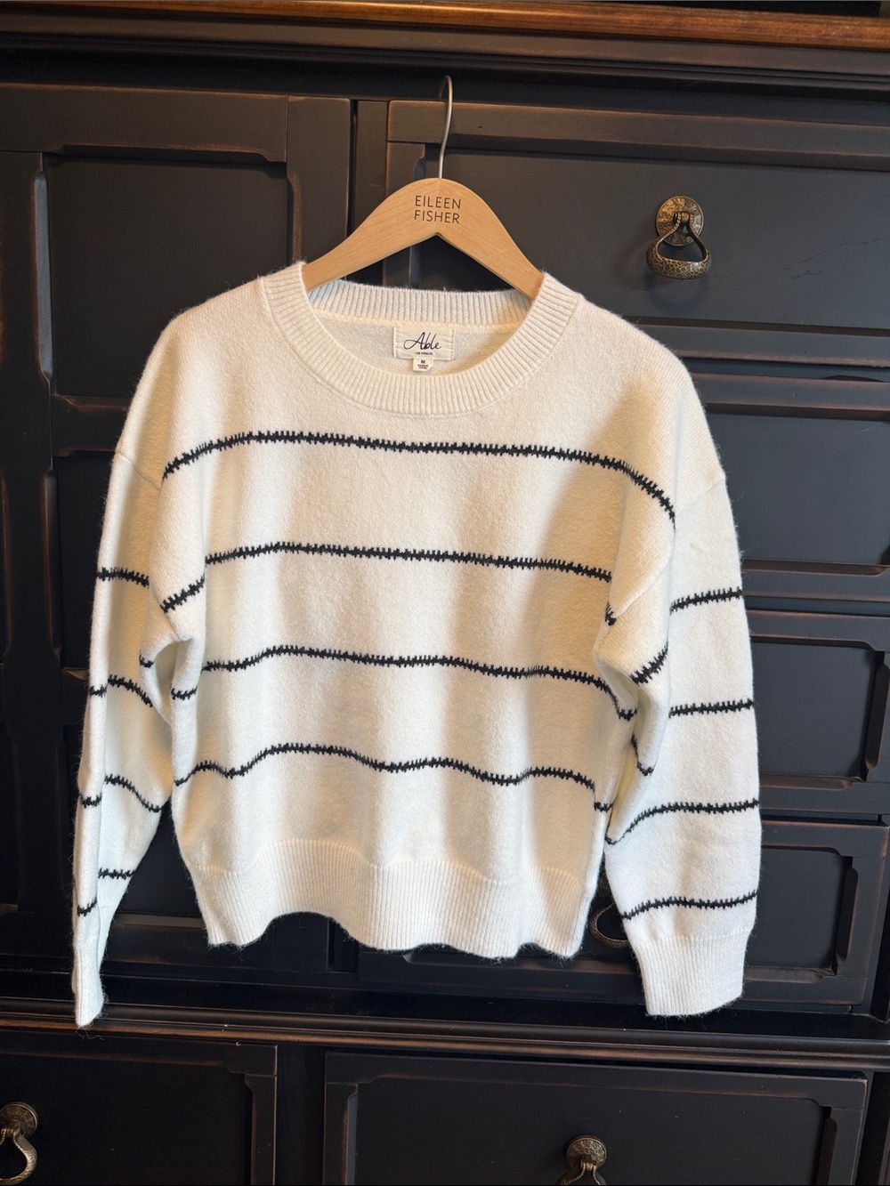 Able Cream Crewneck Sweater with Black Stripes